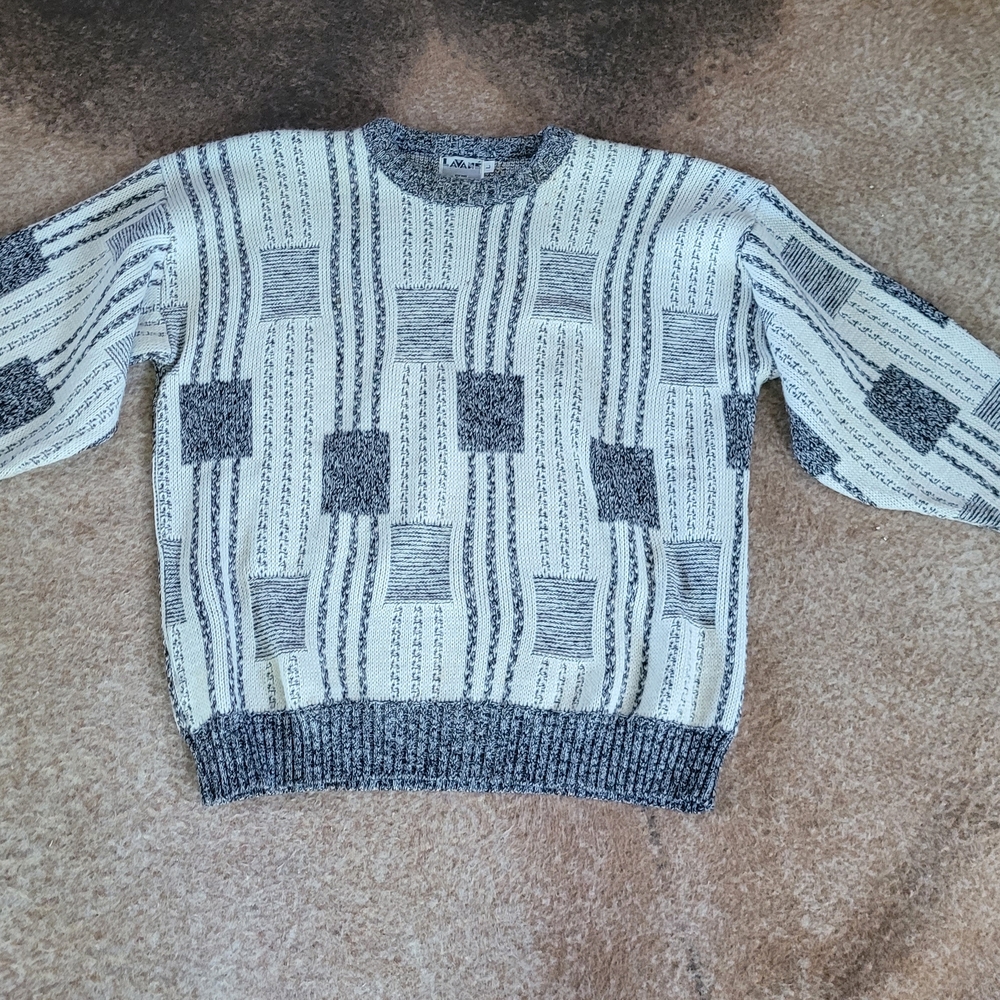 LaVane Gray and White Geometric Crewneck Sweater, Vintage